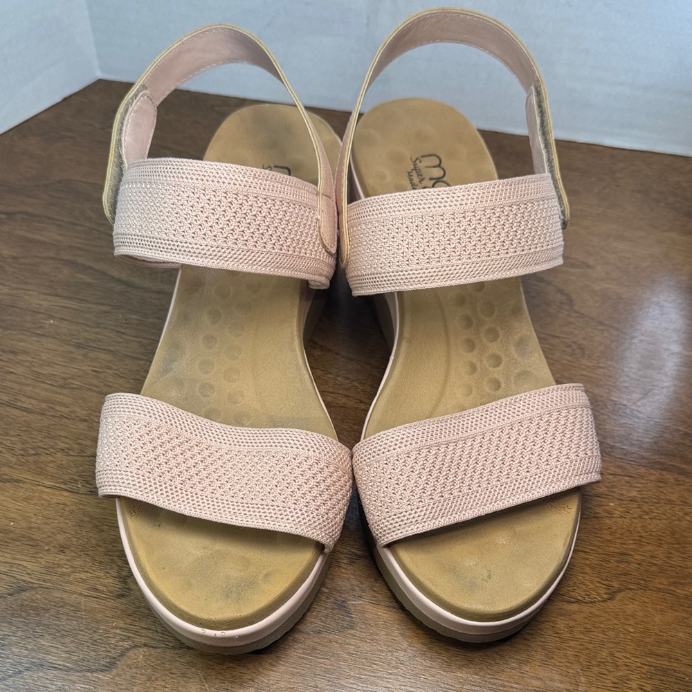 Malu Super Comfort Pink Wedge Sandals w/ Stretchy Woven Straps, US sz 10 - Picture 2 of 14